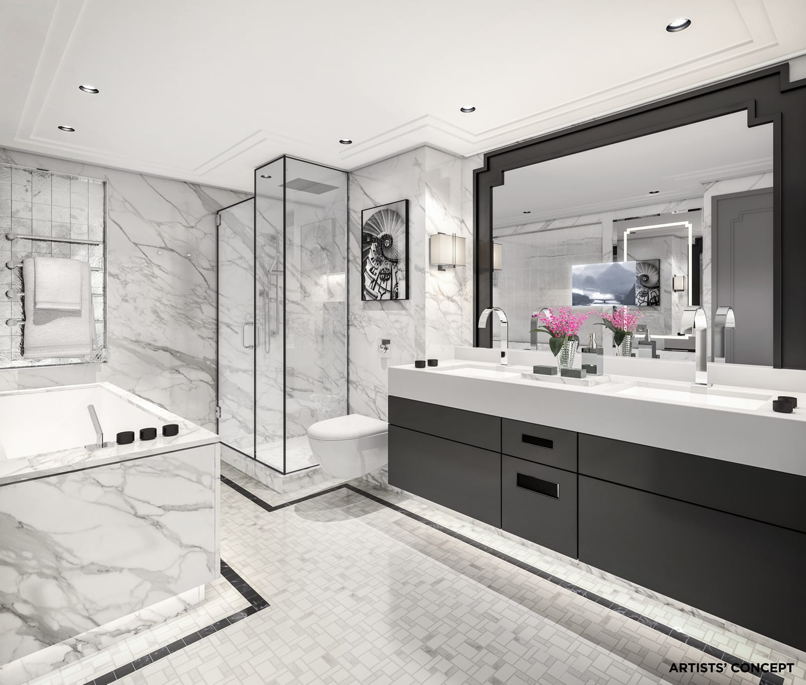 Crystal Mozart suite bathroom rendering. Courtesy of Crystal Cruises