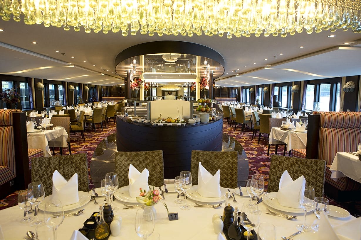 The main Restaurant aboard AmaViola is an elegant, classy space. Photo courtesy of AmaWaterways.