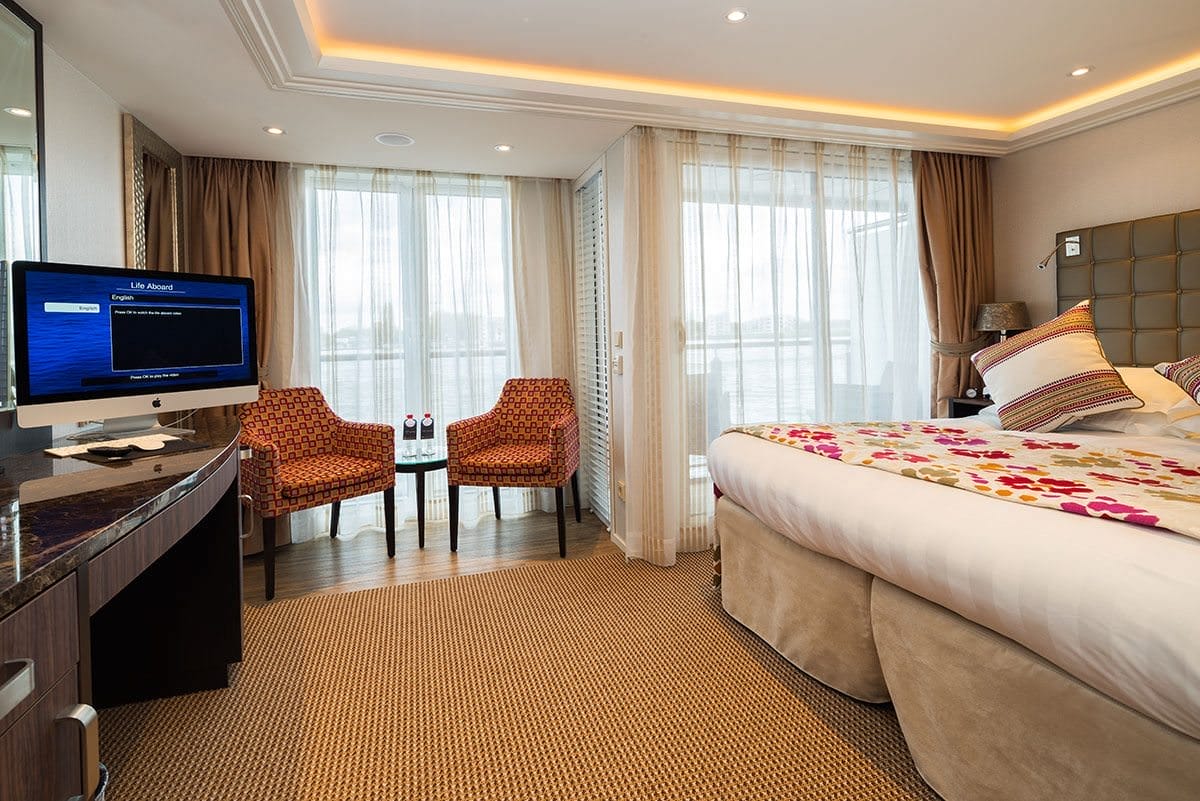 Many of the staterooms aboard AmaViola feature both French and full step-out balconies. Photo courtesy of AmaWaterways.