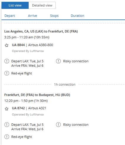 This set of flights has just 60 minutes to connect in Frankfurt, which puts you at a great risk of missing your connecting flight.
