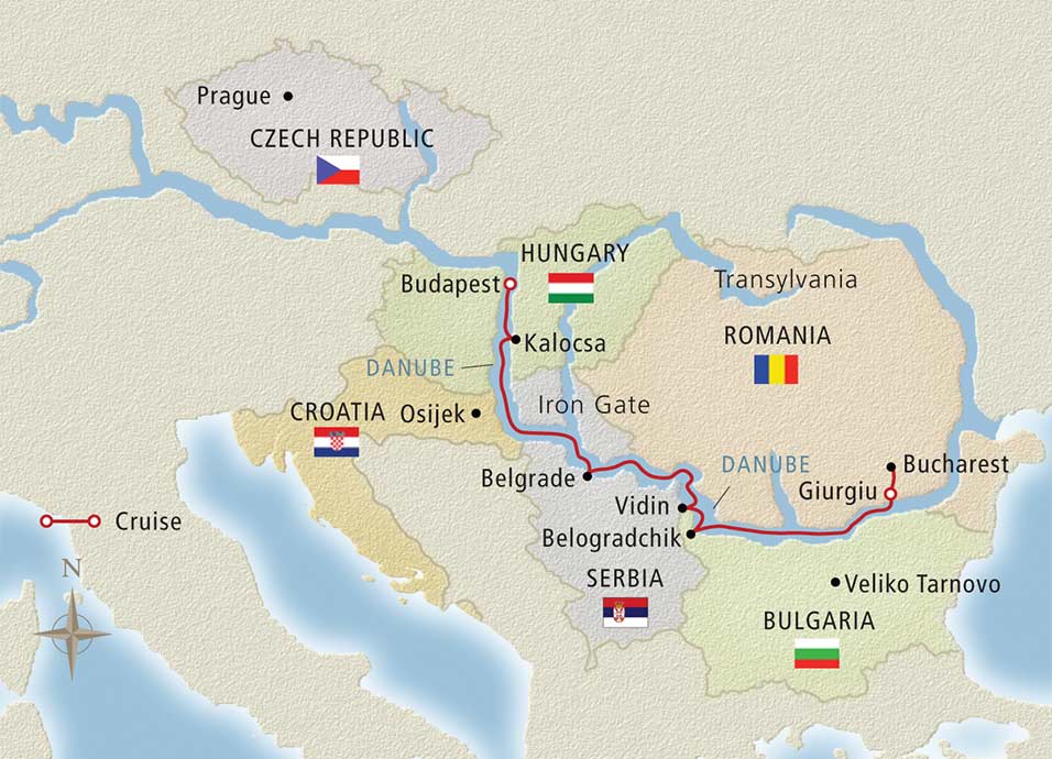 The Danube's Iron Gates border Serbia and Romania. Illustration courtesy of Viking River Cruises