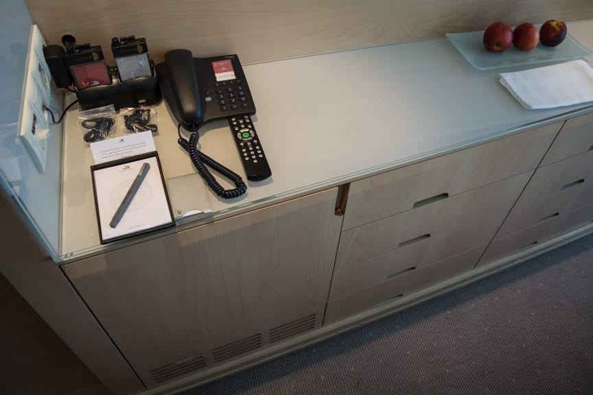Viking Embla features the "old style" vanity and desk area that tapers off towards the balcony. Photo © 2016 Aaron Saunders