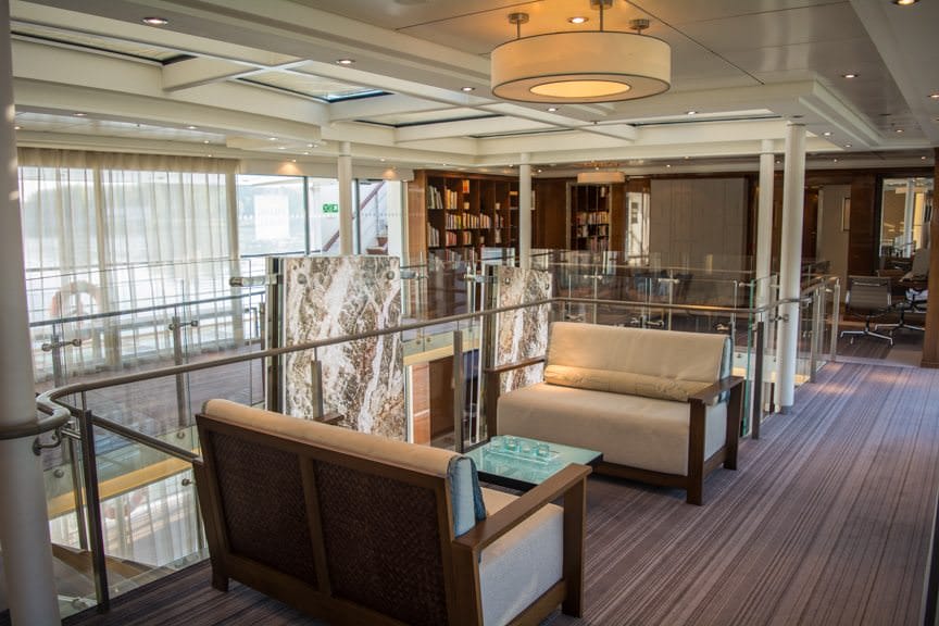 Viking Embla's attractive atrium offers plenty of seating options...Photo ©  2016 Aaron Saunders