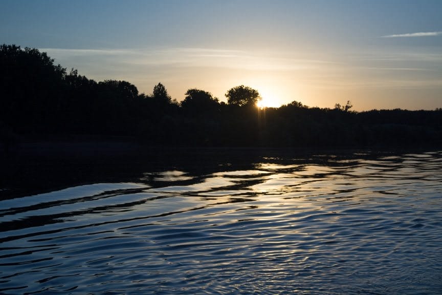 Good Morning, Starshine: the sunrise over the Danube near Vidin, Bulgaria this morning. Photo © 2016 Aaron Saunders
