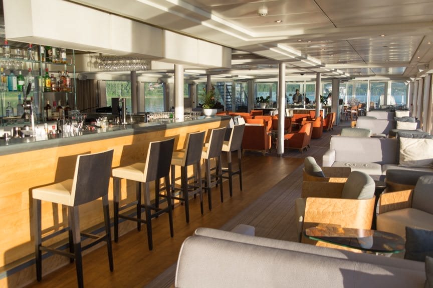 The gorgeous Viking Lounge aboard Viking Embla: not a bad place to spend a relaxing morning onboard! Photo © 2016 Aaron Saunders