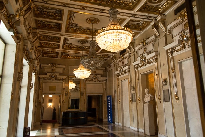 Inside the ornate lobby, which was reconstructed along with the facade in 1922. Photo © 2016 Aaron Saunders