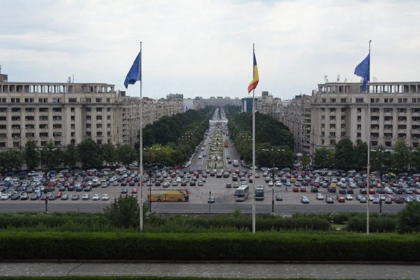 The view from the balcony where Romania's last Soviet dictator planned to have his balcony harangues. Photo © 2016 Aaron Saunders