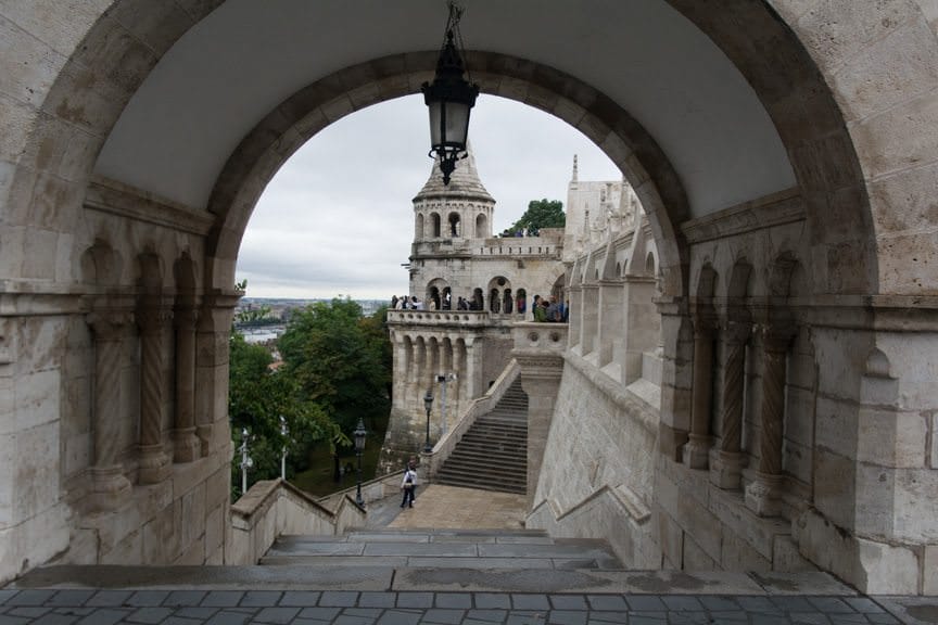 Fisherman's Bastion, heavily damaged during World War II and rebuilt, is one of the most iconic sights of Budapest. Photo ©  2016 Aaron Saunders