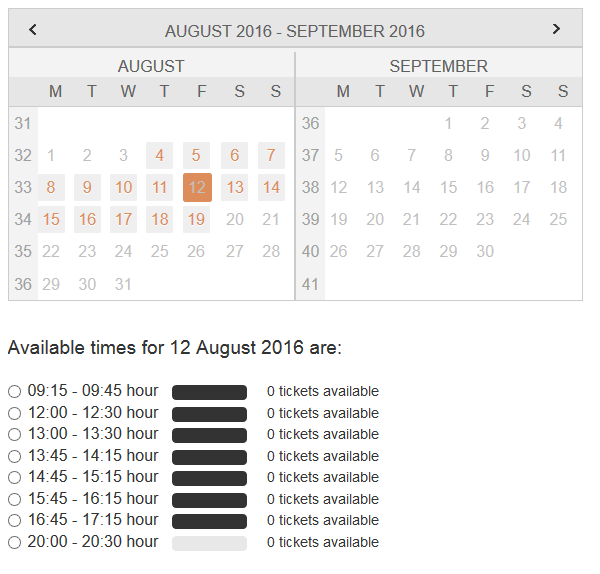 Trying to book tickets online? Book as far in advance as possible; choosing dates over a week out resulted in no available tickets in our search. 