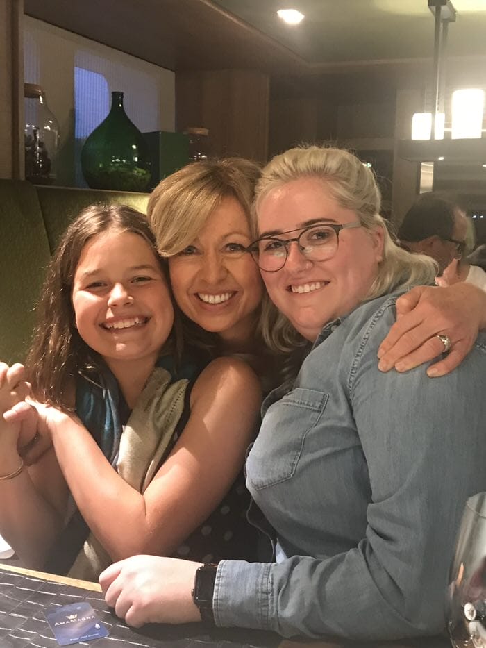 Riley, Kristin Karst, and me at Jimmy's.