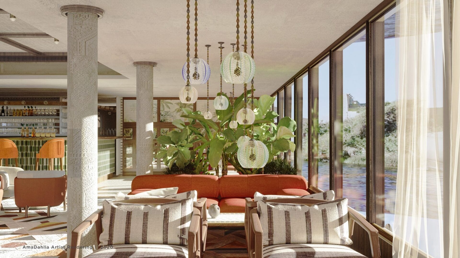 AmaWaterways To Launch Second Nile Ship 3 AmaDahlia Main Lounge Artist Rendering 1